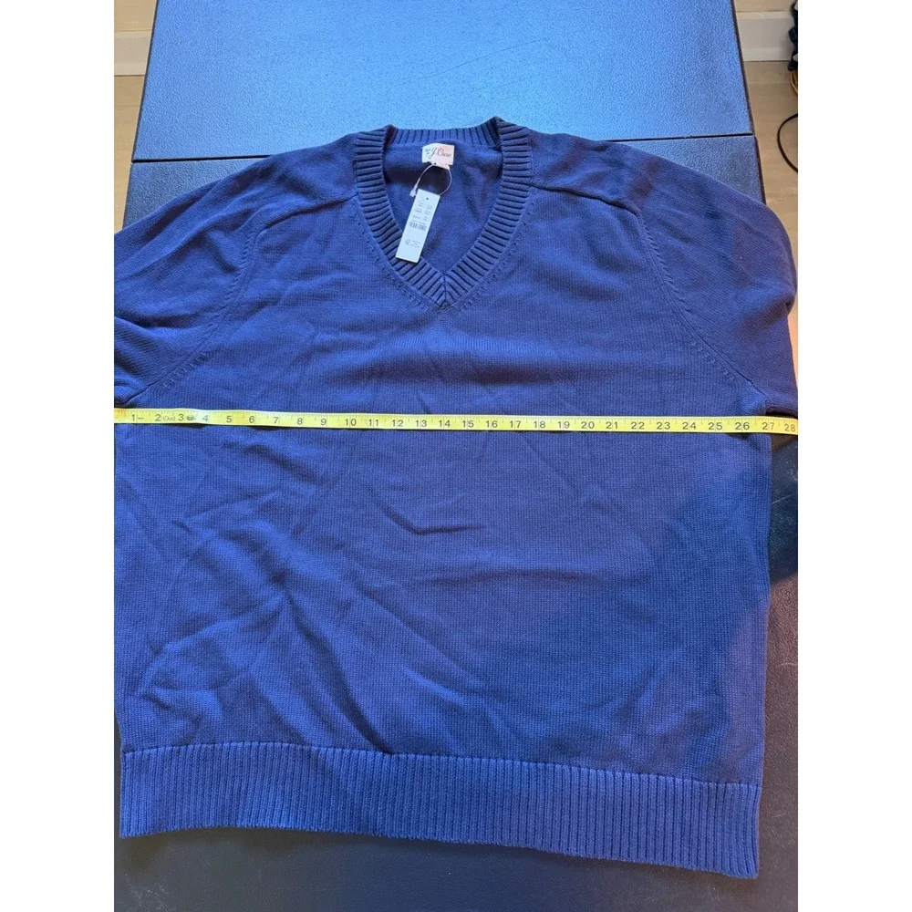 J.Crew Mens XXL Navy Blue 100% Cotton V-Neck Knit Sweater CM323 NEW